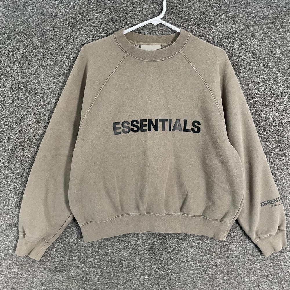 Fear Of God Essentials Sweatshirt 2XS Beige Logo Fleece Crewneck Oversized